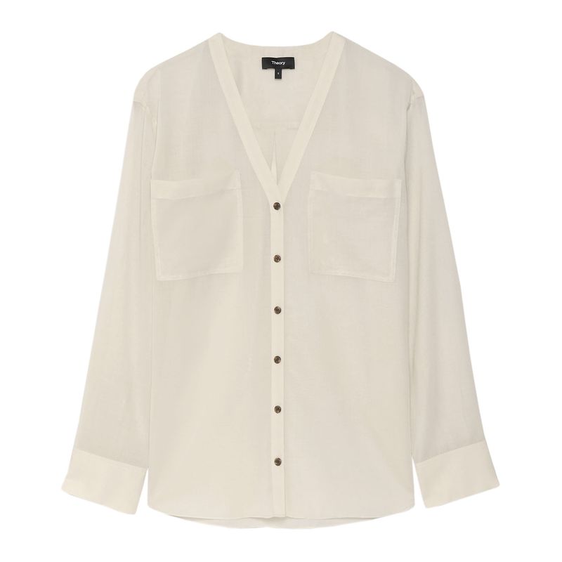 Theory Womens Lightweight Wool Pocket Shirt X-Large Sand - Mwt $315